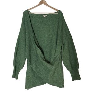 Monsoon Chunky Ribbed Knit CrissCross Crossover Front Green Pullover Sweater 2X
